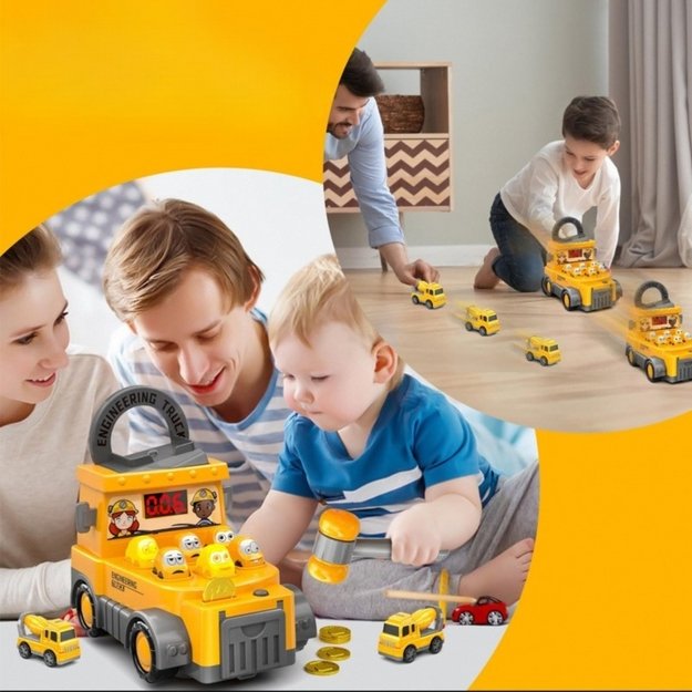 Interaktyvus statybinis sunkvežimis su žaidimu “Whack-a-Mole“, geltonas, WOOPIE  1