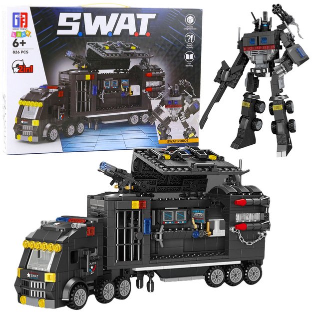 Statybinis SWAT automobilio-roboto konstruktorius vaikams 8in1 826 el.