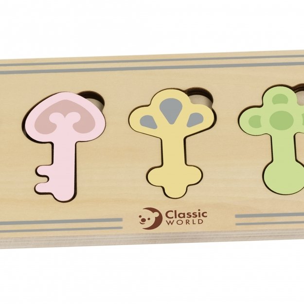 Medinis Montessori sensorinis galvosūkis „Raktai ir spynos“, Classic World
