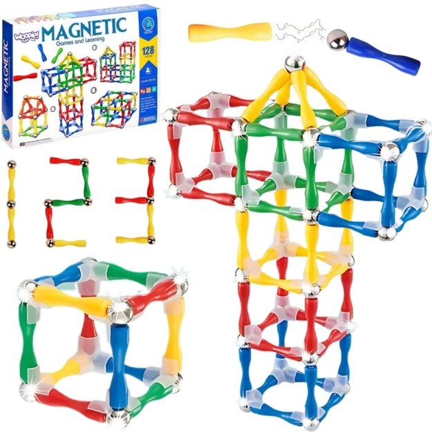 Magnetinių 3D statybinių blokų rinkinys XXL 128 vnt., WOOPIE
