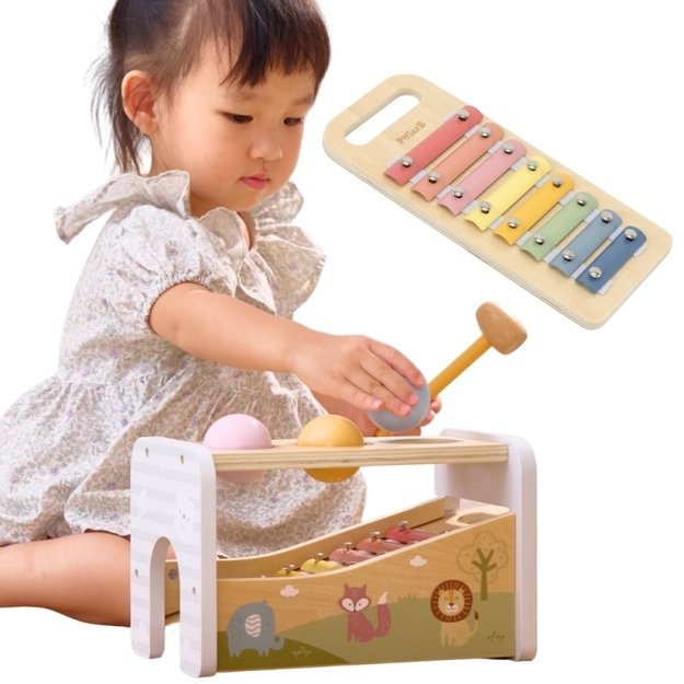 Medinis metalofonas su kamuoliukais ir plaktuku 2in1, VIGA 1