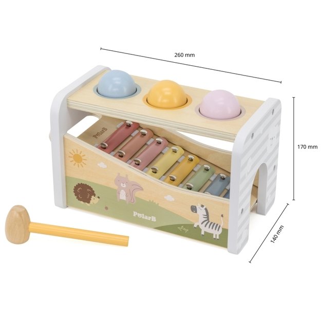 Medinis metalofonas su kamuoliukais ir plaktuku 2in1, VIGA 10