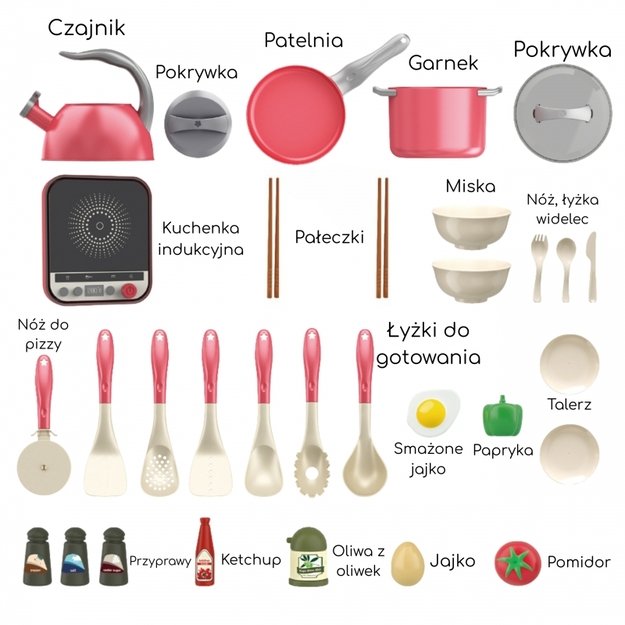 Mažojo virėjo puodų rinkinys su kaitlene 30 vnt., rožinis, WOOPIE 3