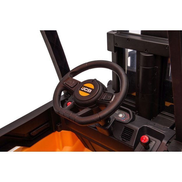 Vienvietis elektrinis šakinis krautuvas vaikams JCB, geltonas