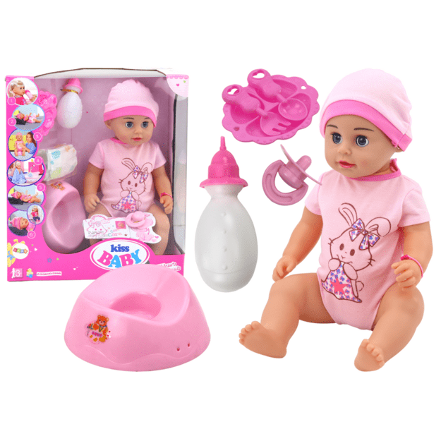Lėlė kūdikis su priedais ir rožiniais drabužiais