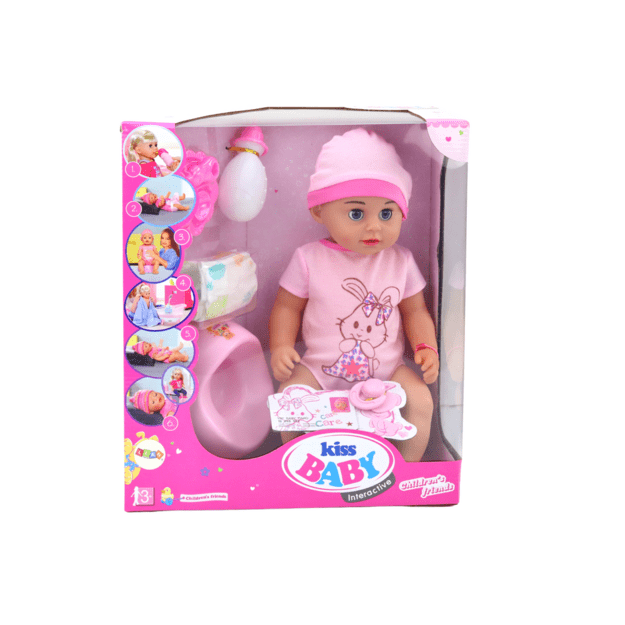Lėlė kūdikis su priedais ir rožiniais drabužiais
