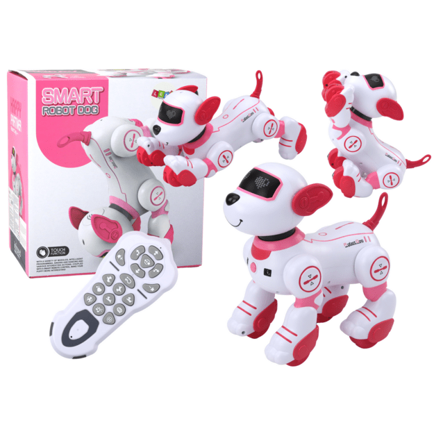 Nuotoliniu būdu valdomas robotas šuo, rožinis
