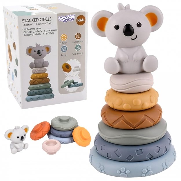 Lavinamasis piramidės formos kramtukų rinkinys 2in1, koala, WOOPIE 6