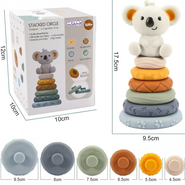 Lavinamasis piramidės formos kramtukų rinkinys 2in1, koala, WOOPIE 2