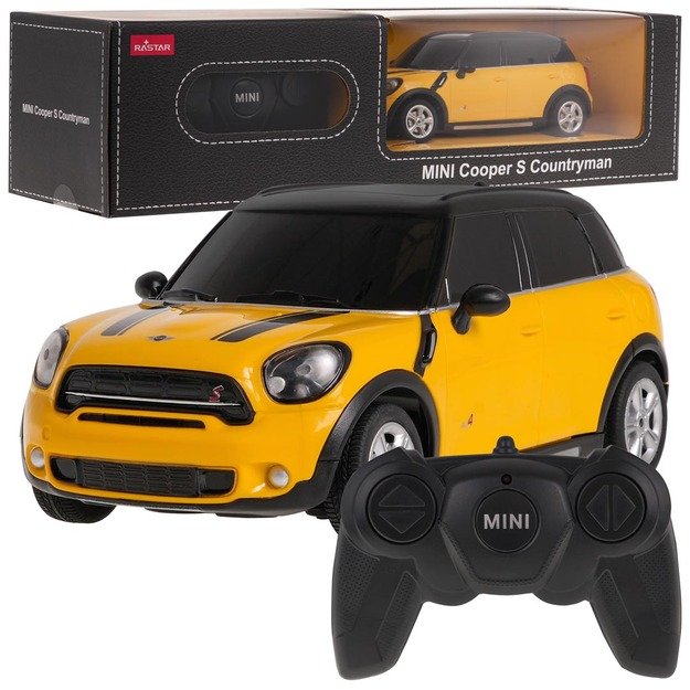 Nuotoliniu būdu valdomas Mini Countryman automobilis, geltonas