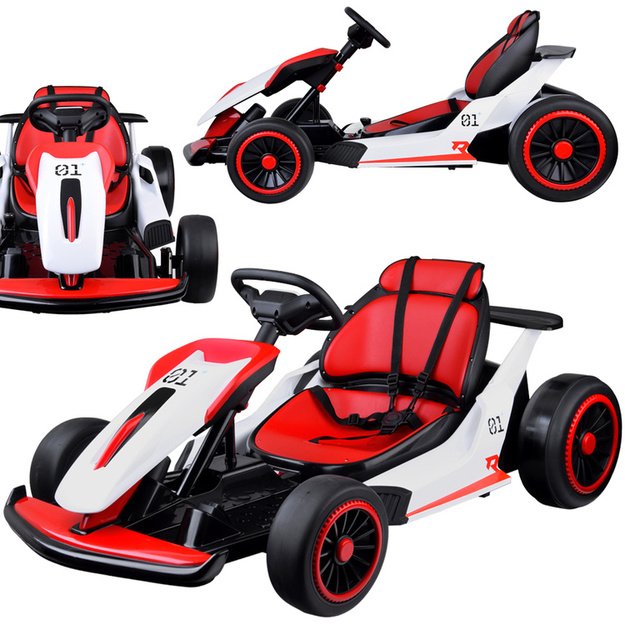 Vienvietis elektromobilis kartingas su drifto funkcija, raudonas
