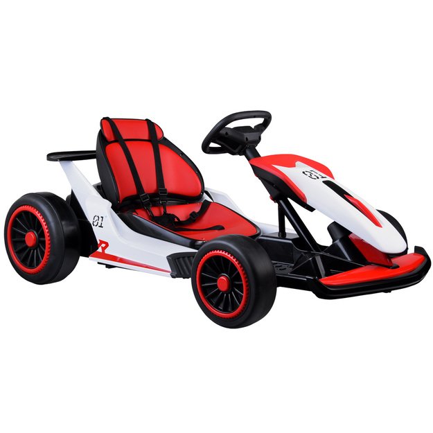 Vienvietis elektromobilis kartingas su drifto funkcija, raudonas