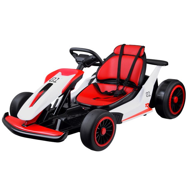 Vienvietis elektromobilis kartingas su drifto funkcija, raudonas