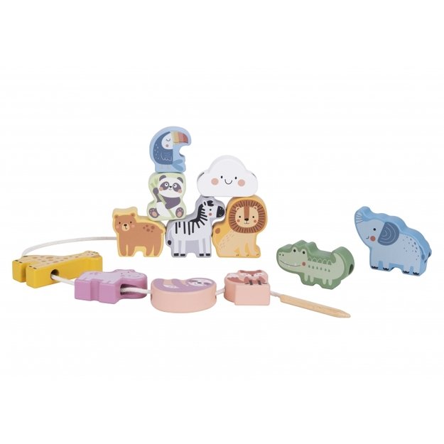 Montessori „Zoo“ mediniai sriegimo blokeliai vaikams 13 el., WOOPIE GREEN