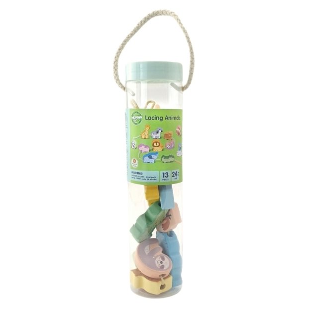 Montessori „Zoo“ mediniai sriegimo blokeliai vaikams 13 el., WOOPIE GREEN