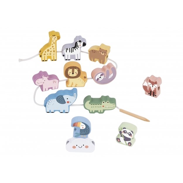 Montessori „Zoo“ mediniai sriegimo blokeliai vaikams 13 el., WOOPIE GREEN
