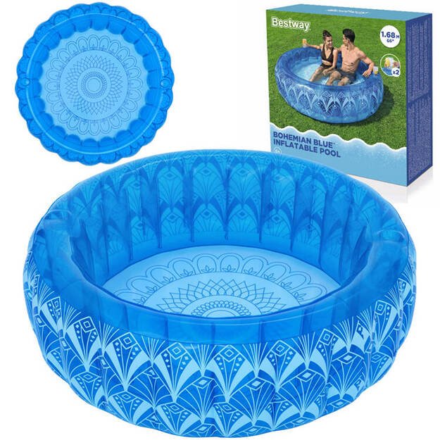 Pripučiamas baseinas BOHEMIAN BLUE 168x53cm su puodelių laikikliais, Bestway