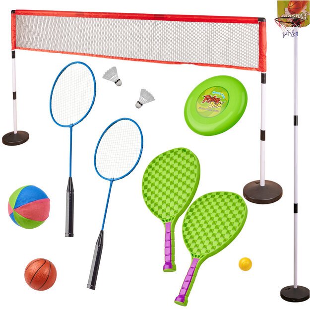 Sporto rinkinys 5in1 badmintonas krepšinis tinklinis tenisas frisbis