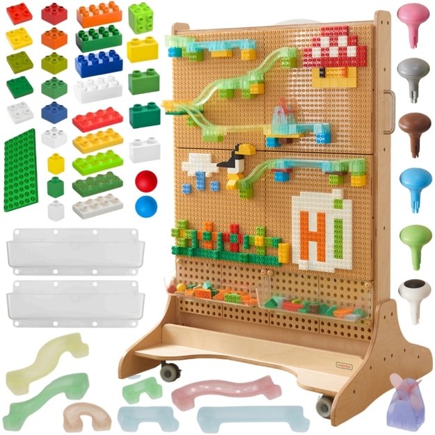 Medinė STEM manipuliacinė lenta laisvai pastatoma su priedais, MASTERKIDZ