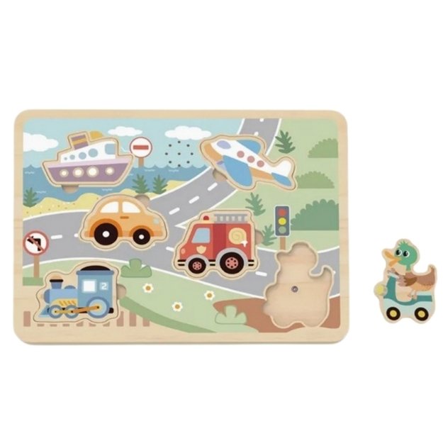 Medinė interaktyvi dėlionė vaikams “Automobiliai”, TOOKY TOY 2