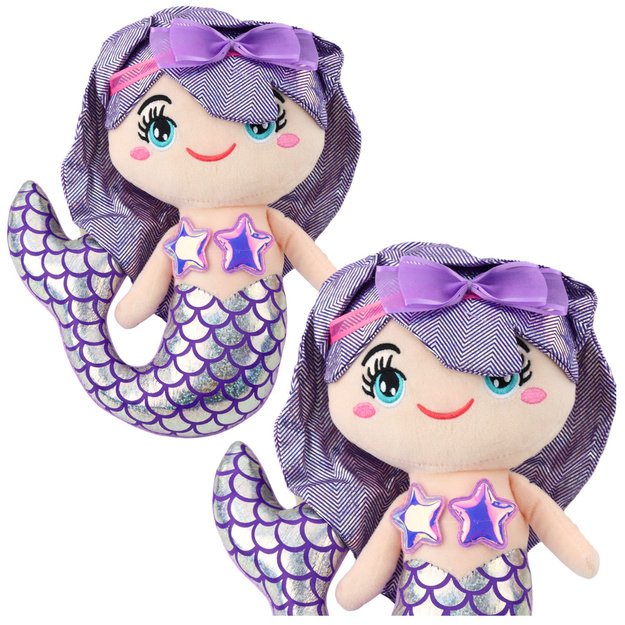 Pliušinė undinėlė su holografine uodega, violetinė 25 cm