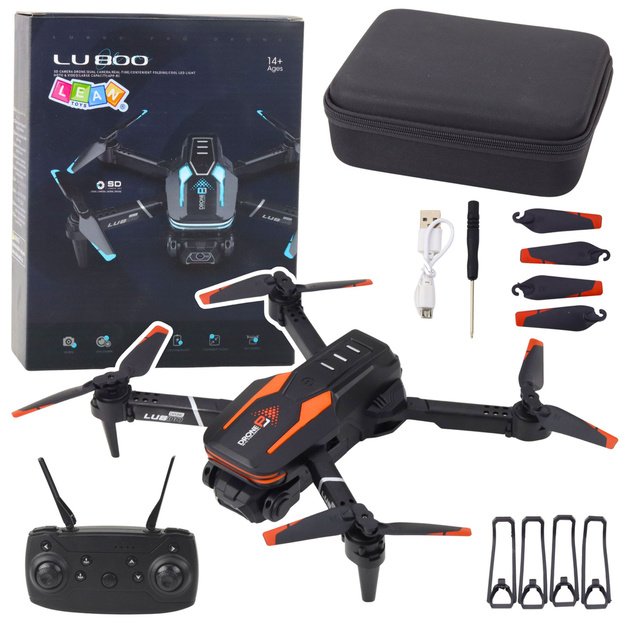 Nuotoliniu būdu valdomas LU800 dronas su LED žibintais, oranžinis
