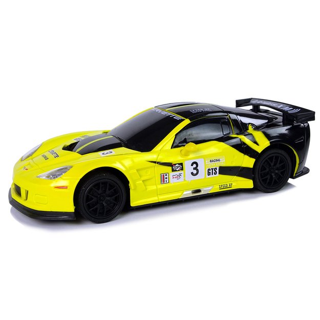Nuotoliniu būdu valdomas sportinis Corvette C6.R. automobilis, geltonas