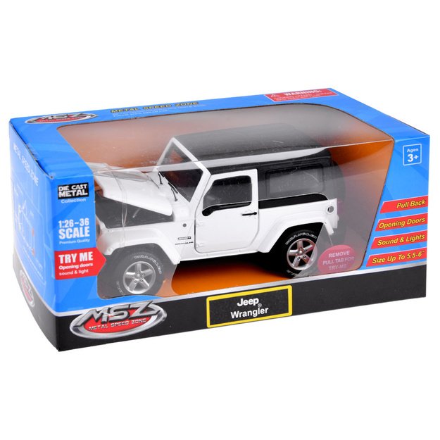 Žaislinis metalinis visureigis Jeep Wrangler 1:32, baltas