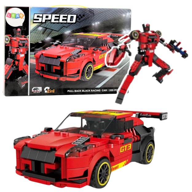 Roboto automobilio GT3 konstruktoriaus rinkinys vaikams 2in1 335 vnt., raudonas