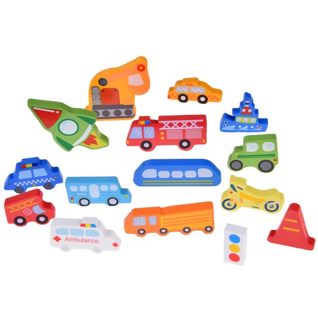 Medinė transporto priemonių dėlionė 16 dalių  6