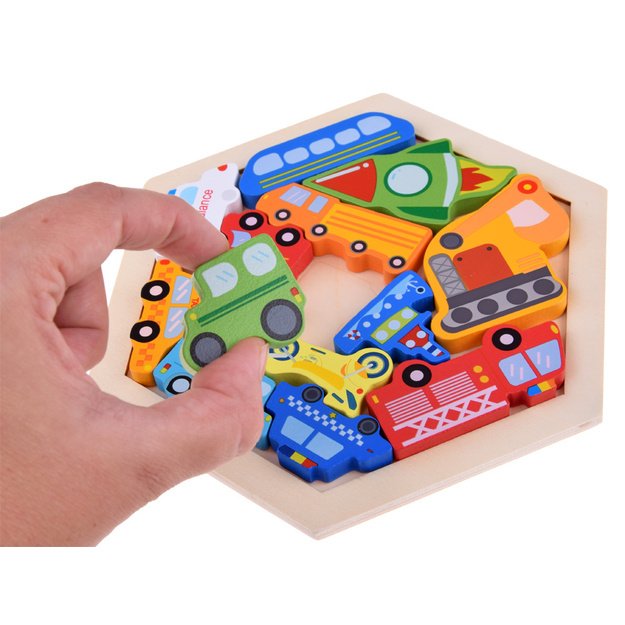 Medinė transporto priemonių dėlionė 16 dalių  7