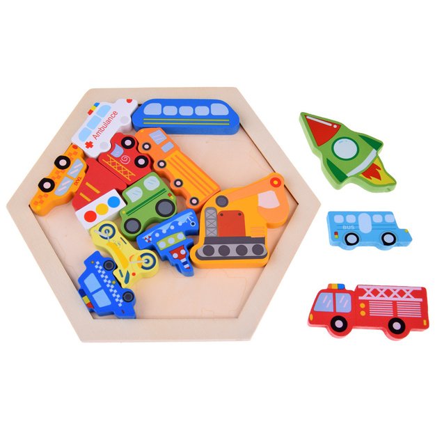 Medinė transporto priemonių dėlionė 16 dalių  8
