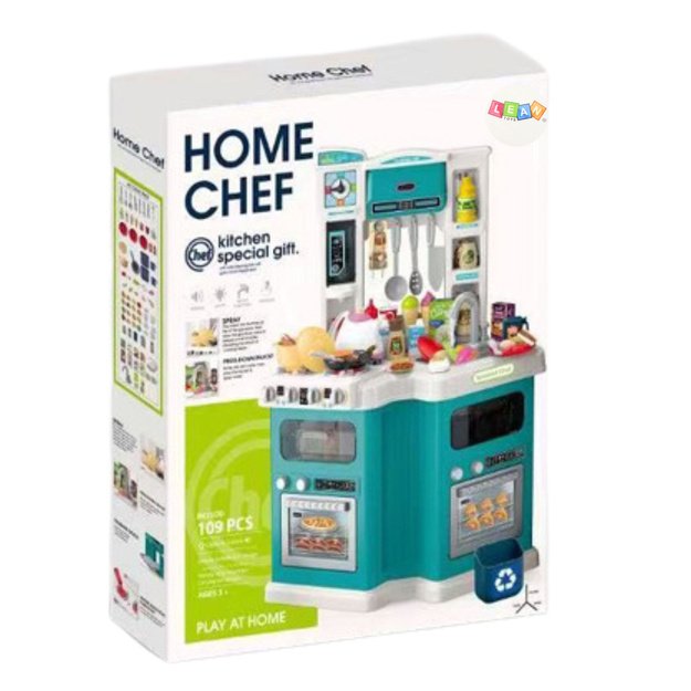 Interaktyvi vaikiška virtuvėlė su priedais „Home Chef“ 109 vnt. 2