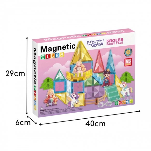 Magnetiniai 3D statybiniai blokai vaikams „Pasakų pilis“, 55 vnt., WOOPIE 4