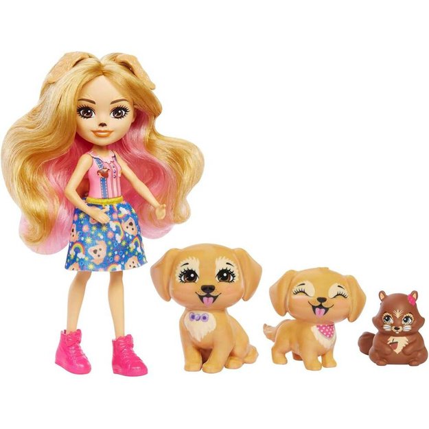 Lėlė „Enchantimals Gerika Golden Retriever“ su gyvūnėliais