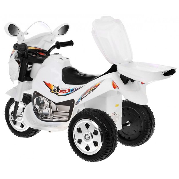 Vaikiškas elektrinis motociklas BJX-088 su trimis ratais, baltas