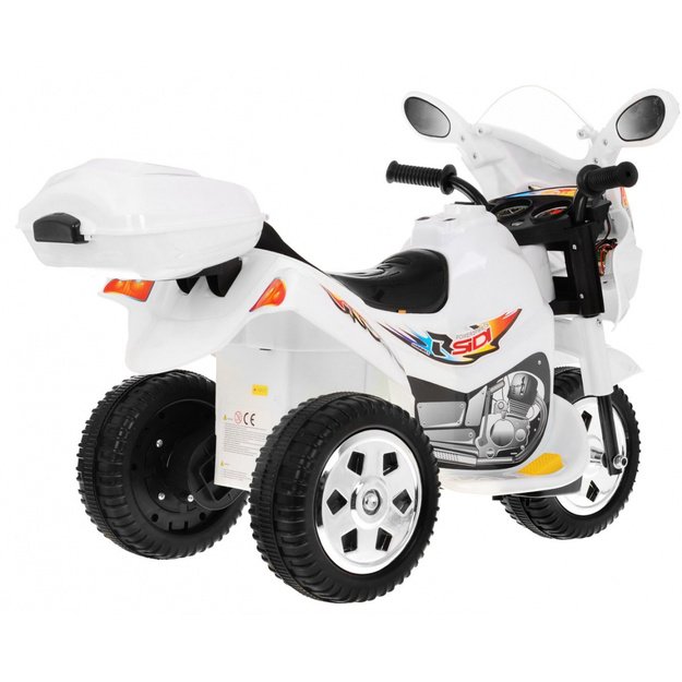 Vaikiškas elektrinis motociklas BJX-088 su trimis ratais, baltas
