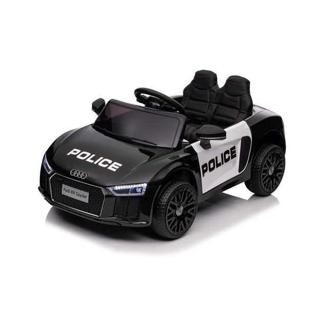 Vienvietis elektrinis policijos automobilis vaikams Audi R8, juodas