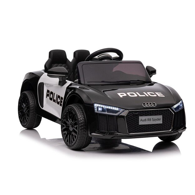 Vienvietis elektrinis policijos automobilis vaikams Audi R8, juodas