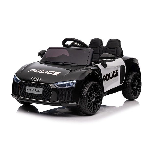 Vienvietis elektrinis policijos automobilis vaikams Audi R8, juodas