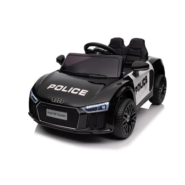 Vienvietis elektrinis policijos automobilis vaikams Audi R8, juodas