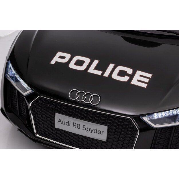 Vienvietis elektrinis policijos automobilis vaikams Audi R8, juodas