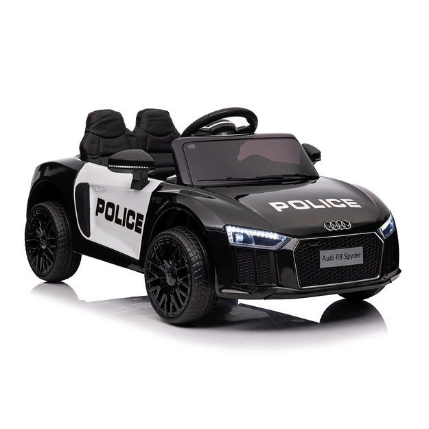 Vienvietis elektrinis policijos automobilis vaikams Audi R8, juodas