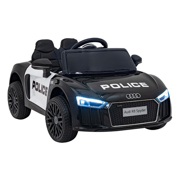 Vienvietis elektrinis policijos automobilis vaikams Audi R8, juodas