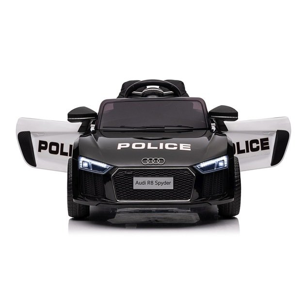 Vienvietis elektrinis policijos automobilis vaikams Audi R8, juodas