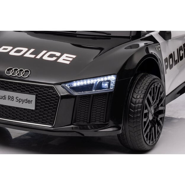 Vienvietis elektrinis policijos automobilis vaikams Audi R8, juodas