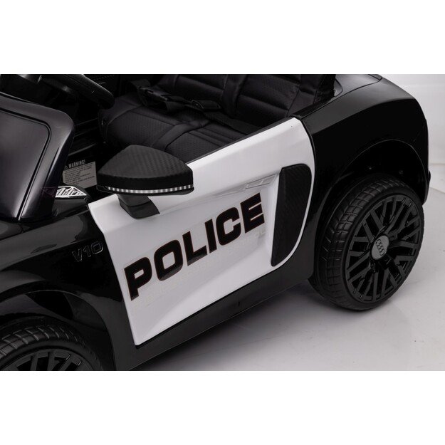 Vienvietis elektrinis policijos automobilis vaikams Audi R8, juodas
