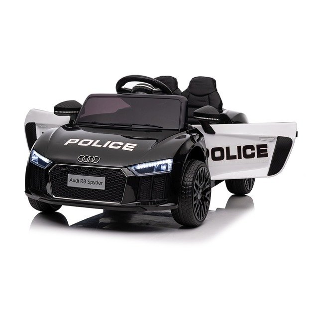 Vienvietis elektrinis policijos automobilis vaikams Audi R8, juodas