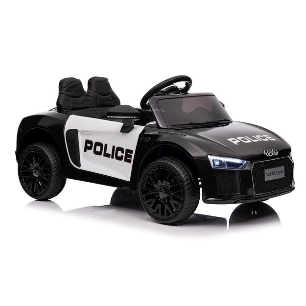 Vienvietis elektrinis policijos automobilis vaikams Audi R8, juodas