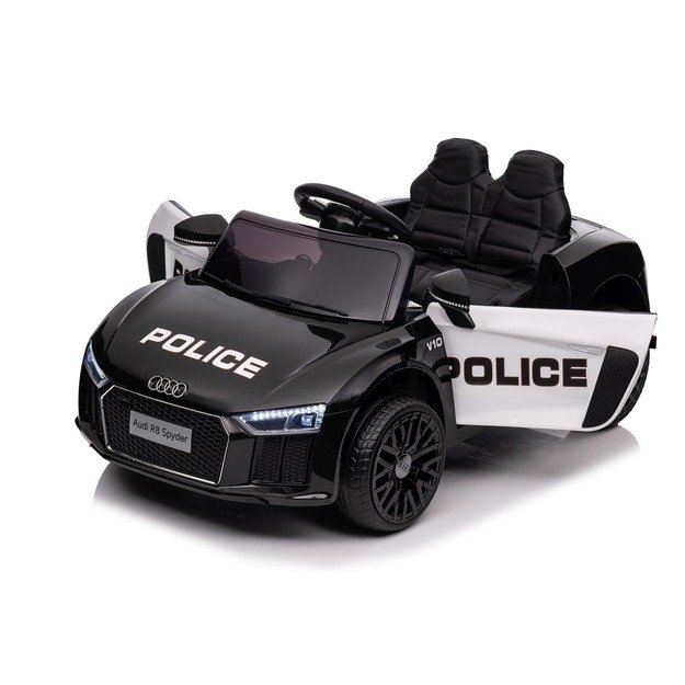 Vienvietis elektrinis policijos automobilis vaikams Audi R8, juodas